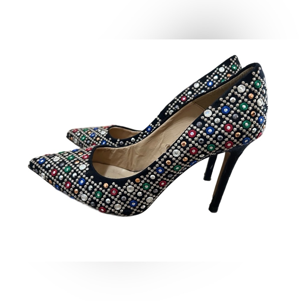 Zara Black Heels with Colorful Embellishments